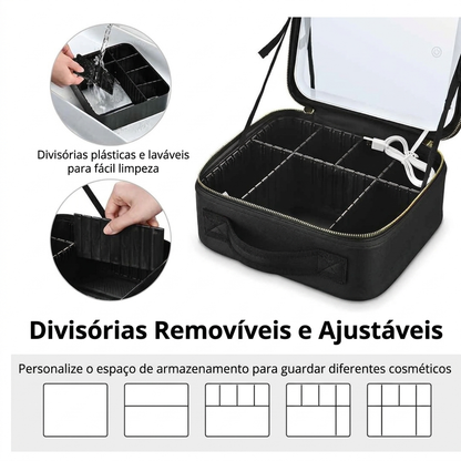 Mala de Maquilhagem com Espelho LED – Beleza Sempre Organizada