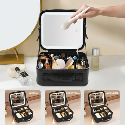 Mala de Maquilhagem com Espelho LED – Beleza Sempre Organizada