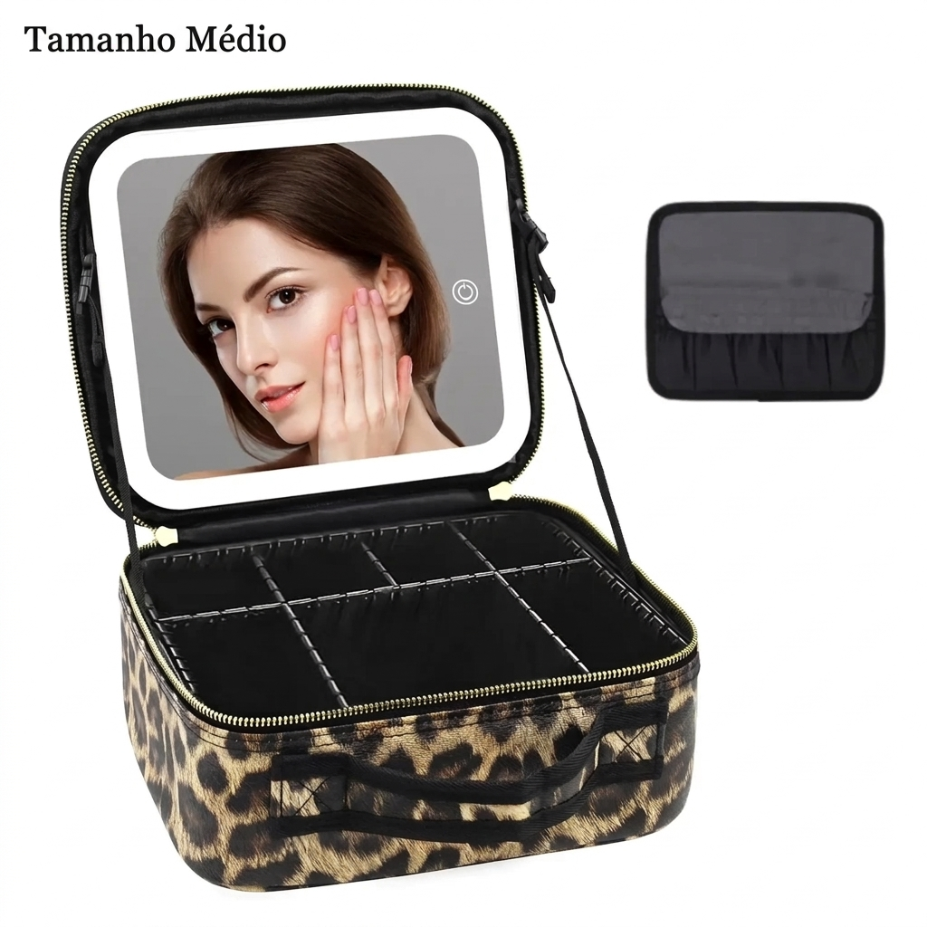 Mala de Maquilhagem com Espelho LED – Beleza Sempre Organizada