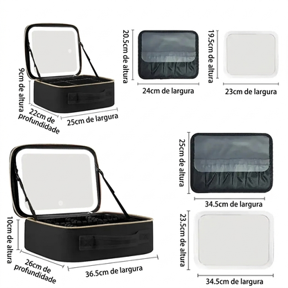 Mala de Maquilhagem com Espelho LED – Beleza Sempre Organizada
